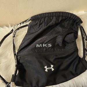 Under Armour MKS Drawstring Backpack Black Gym Sack Bag Zip Pocket
